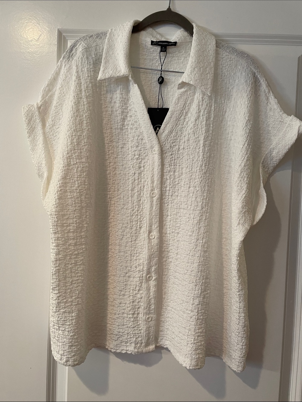 Adrianna Papell Ivory Textured Short-Sleeve Button-Down Shirt